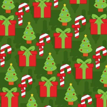 Christmas pattern with gifts and candy canes Vector Stock Illustration
