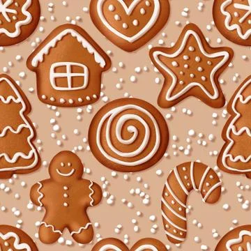 Christmas pattern with gingerbread cookies Stock Illustration
