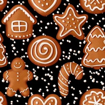 Christmas pattern with gingerbread cookies Stock Illustration
