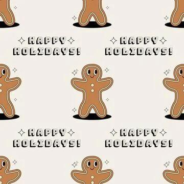Christmas pattern with Gingerbread man groovy. Pattern in swatches. For fabri Illustrazione stock