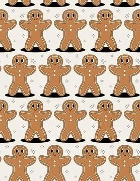 Christmas pattern with Gingerbread man groovy. Pattern in swatches. For fab.. Illustrazione stock