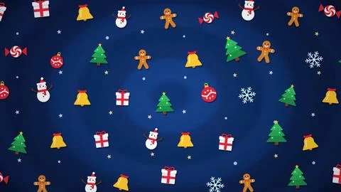 Christmas pattern with gingerbread men, pine trees, snowmen, and gifts Stock Illustration