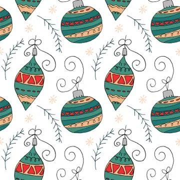 Christmas pattern in hand drawn design. Christmas tree balls with ornament. Stock Illustration