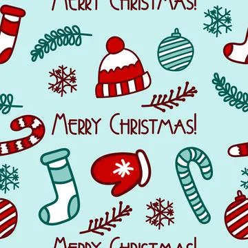 Christmas pattern with a hat, a sock and a candy cane. The concept of Christmas Stock Illustration