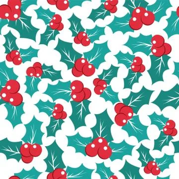 Christmas pattern with holly berries Stock Illustration