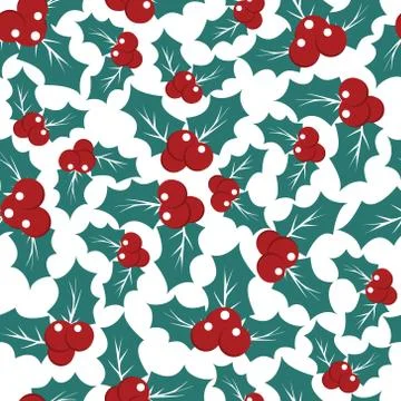 Christmas pattern with holly berries Stock Illustration