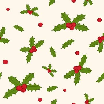 Christmas pattern with holly Stock Illustration