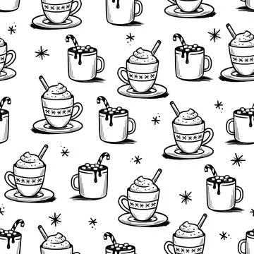 Christmas pattern with hot drink of winter coffee Stock Illustration
