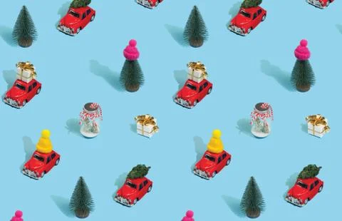 Christmas pattern made with various winter and New Year objects on bright light Foto stock