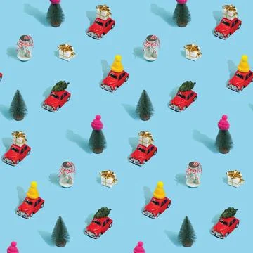 Christmas pattern made with various winter and New Year objects on bright light Foto stock