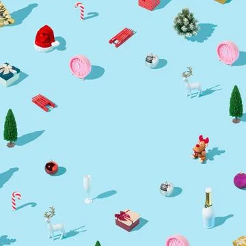 Christmas pattern made with various winter and New Year objects on bright light Foto stock