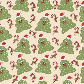 Christmas pattern with merry trees and candies Stock Illustration