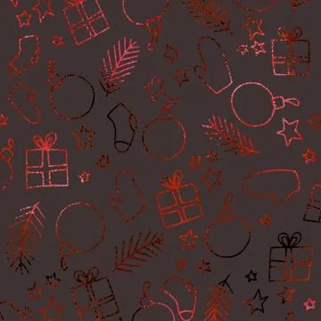 Christmas pattern with a metallic effect. Imitation of red foil. Foil texture Stock Illustration
