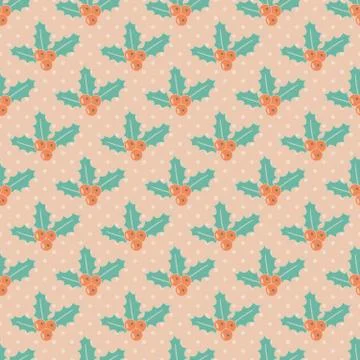 Christmas pattern with mistletoe and snowflakes Stock Illustration