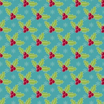Christmas pattern with mistletoe and snowflakes Stock Illustration