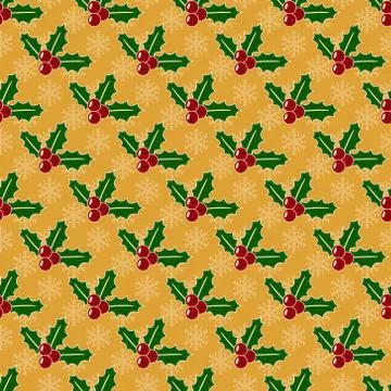 Christmas pattern with mistletoe and snowflakes Stock Illustration