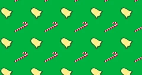 Christmas pattern with moving bells and sugar canes on black background Stock Footage 324845750
