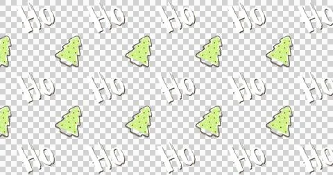 Christmas pattern with moving Ho text and Christmas trees on black background Stock Illustration