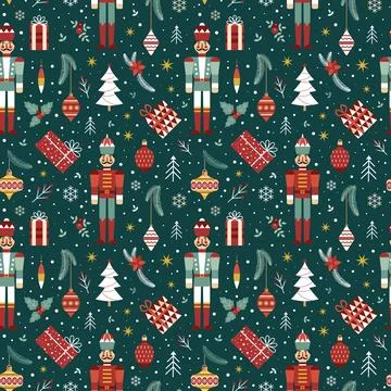 Christmas Pattern with Nutcracker Soldier and Toys Illustrazione stock