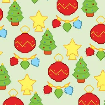 Christmas pattern with ornaments and trees Vector Stockillustratie