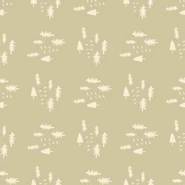 Christmas pattern in pastel colors. Light pink pines on beige background. Stock Illustration