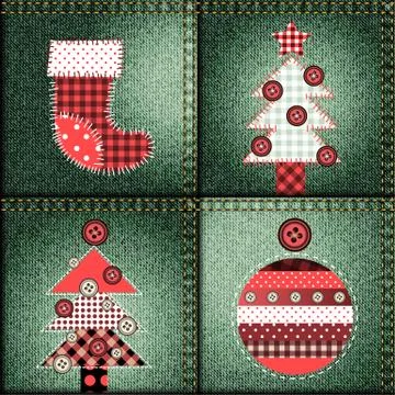 Christmas pattern in patchwork style. Stockillustratie
