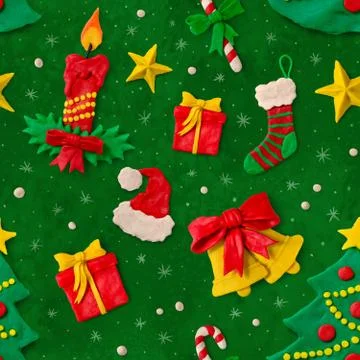 Christmas pattern with plasticine figures Stock Photos