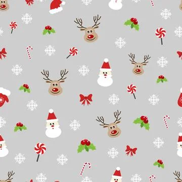A Christmas pattern with recurring Christmas elements on a gray background. イラスト素材