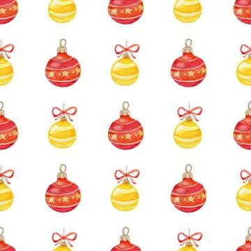 Christmas pattern with red and yellow decorations Stock Illustration