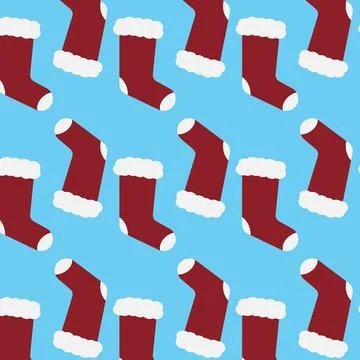 Christmas pattern with red boot on blue background Stock Illustration