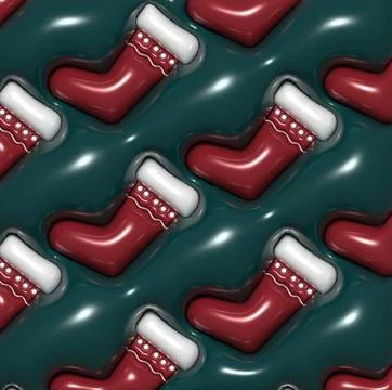 Christmas pattern with red boot on green background, 3D rendering illustratio Stock Illustration
