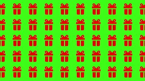 Christmas Pattern with Red Gift Box Icons on Vibrant Green Background Stock Illustration
