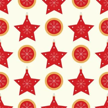 Christmas pattern of red star and red ball Stock Illustration
