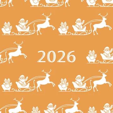 Christmas pattern with Santa Claus and reindeer on orange background with t.. Stock Illustration