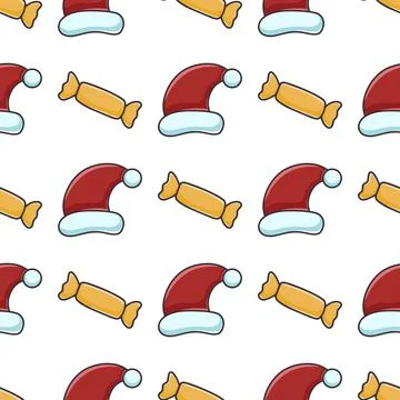Christmas pattern santa hat and candy Stock Illustration