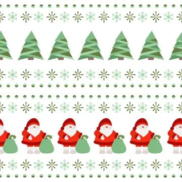 Christmas pattern with santa, trees, snowflakes, and green bags used for fe.. Stock Illustration