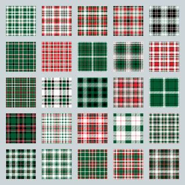 Christmas Pattern seamless of green, red and white vector plaid. Set Holiday  Stock Illustration