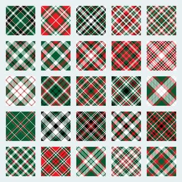 Christmas Pattern seamless of green, red and white vector plaid. Set Holiday  Stock Illustration