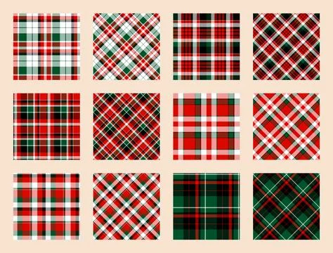Christmas Pattern seamless of green, red and white vector plaid. Set Holiday  Stock Illustration