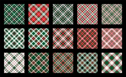 Christmas Pattern seamless of green, red and white vector plaid. Set Holiday  Stock Illustration