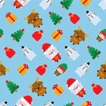 Christmas pattern seamless. Santa and elf. Christmas tree and gift. New Year  イラスト素材