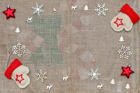 Christmas pattern snowflake openwork frame set mittens seasonal star design Foto stock