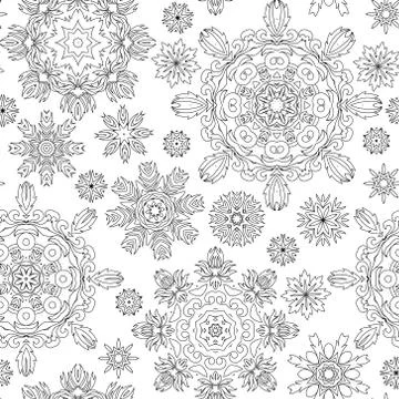 Christmas pattern from snowflakes for a card vector. Pattern for coloring book Stock Illustration