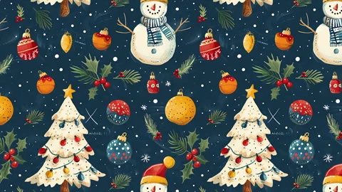 Christmas pattern with snowman, oranges and berries. Stock Footage 288357714