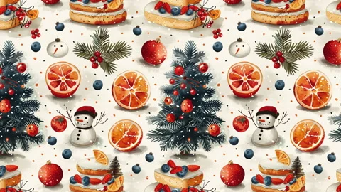 Christmas pattern with snowman, oranges and berries Stock Footage 288357723