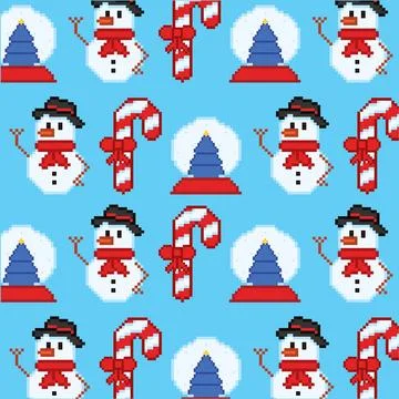 Christmas pattern with snowmen and candy canes Vector Illustrazione stock
