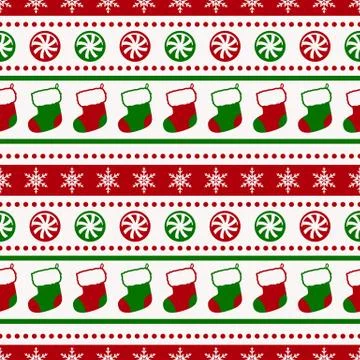 Christmas pattern with socks and candy. Vector seamless background. Stock Illustration