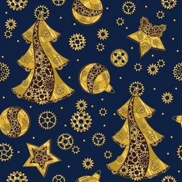Christmas pattern in steampunk style. Stock Illustration