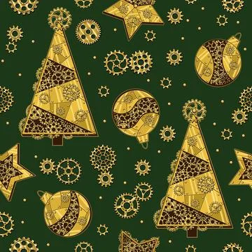 Christmas pattern in steampunk style. Stock Illustration
