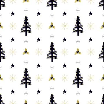 Christmas pattern with tree and holly Stock Illustration